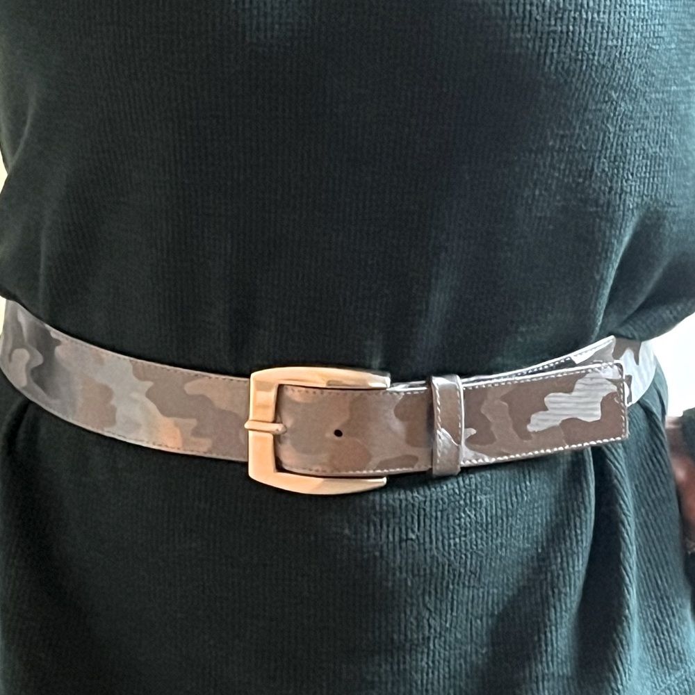 Leather belt,  Camo printed silver